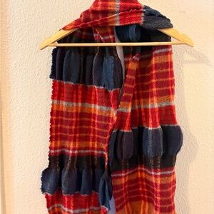 Orvis Wool Blend Plaid Red and Blue Scarf 28” x 72”